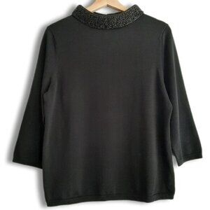 TALBOTS Beaded High Neck Fine Knit Sweater Top Seed Beads Black Sz L Petite
